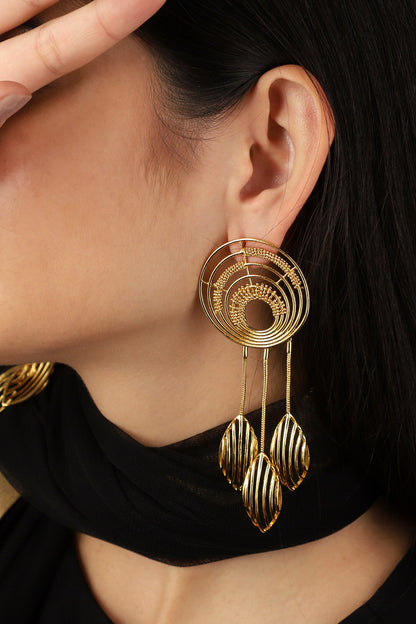 Geometric Carved Cutwork Danglers 