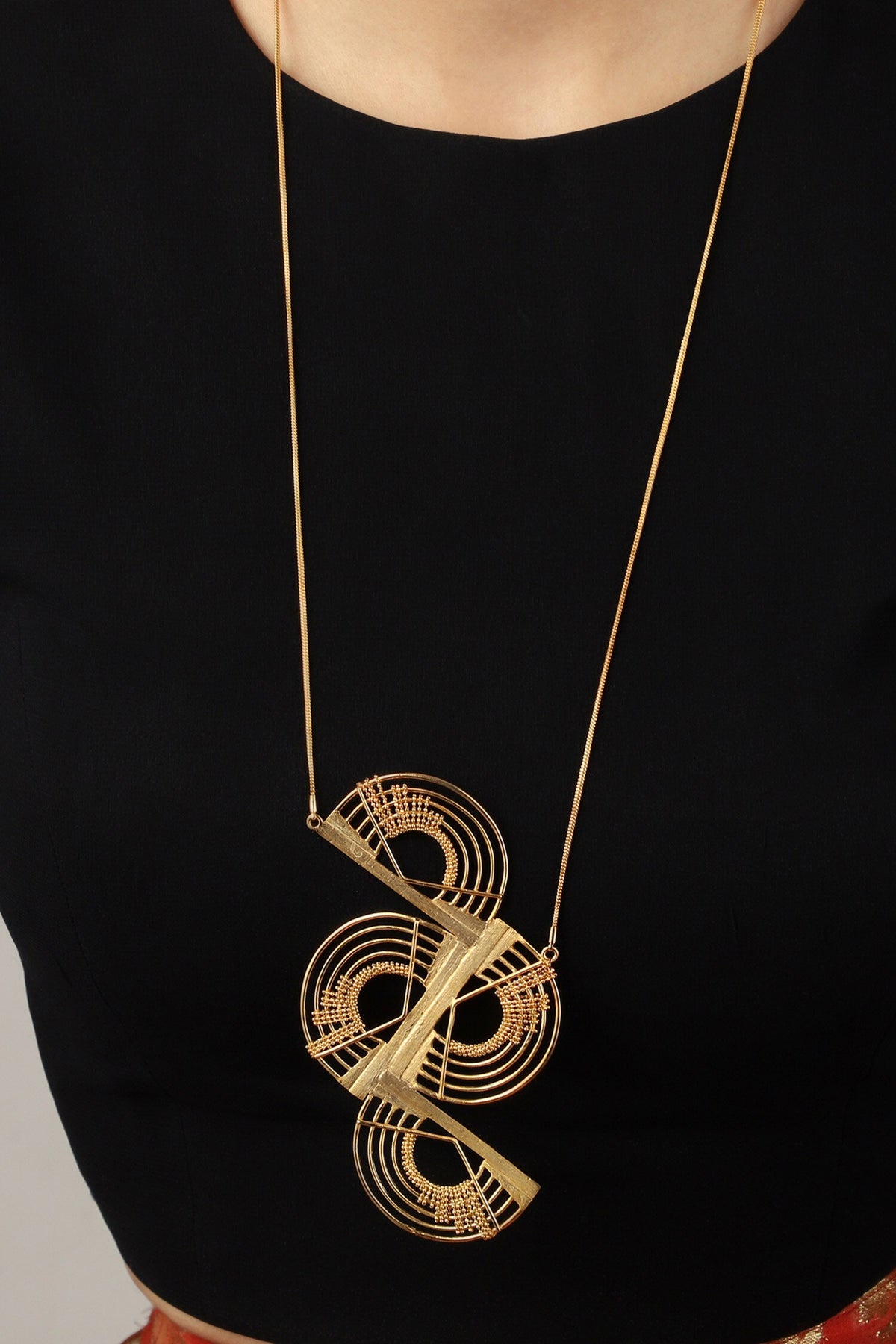 Spiral Crescent Long Pendant Necklace 