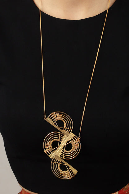 Spiral Crescent Long Pendant Necklace 