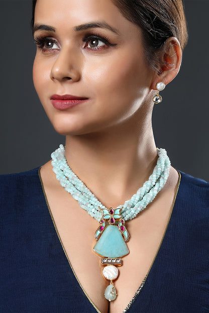 Kundan Polki Embellished Choker Necklace Set 