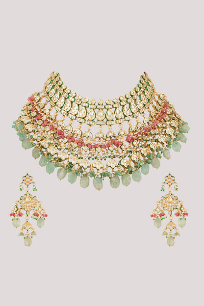 Phool Bahar Kundan & Polki Studded Maharani Jewellery Set 