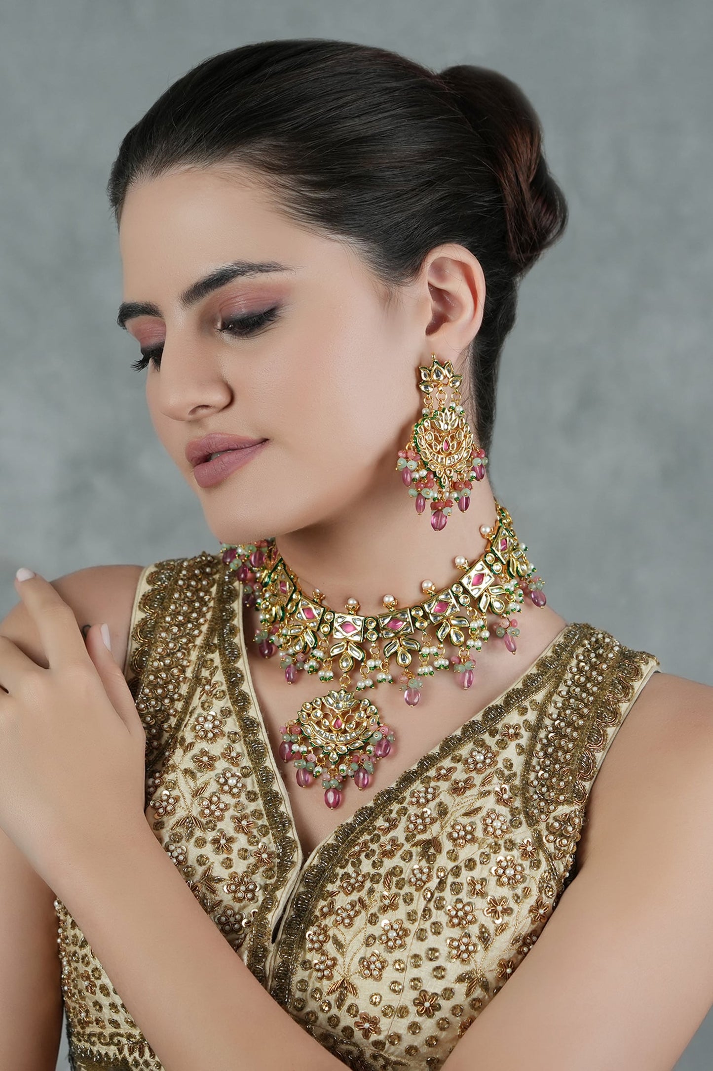 Padma Kundan & Polki Studded Jewellery Set 