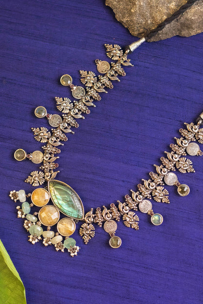 Labradorite Embellished Temple Necklace 