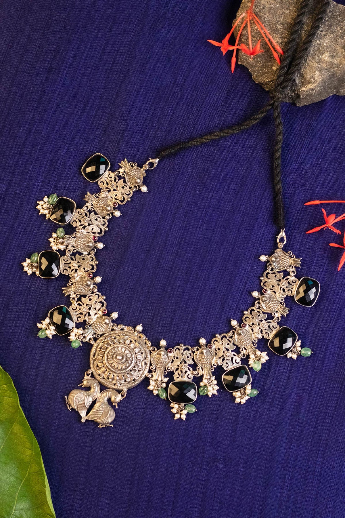 Onyx Embellished Temple Necklace 
