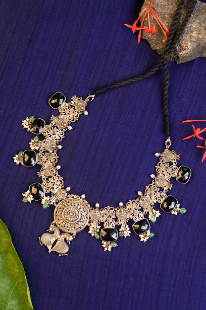 Onyx Embellished Temple Necklace 