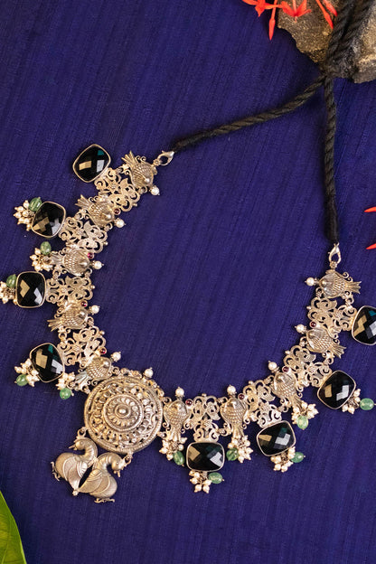 Onyx Embellished Temple Necklace 