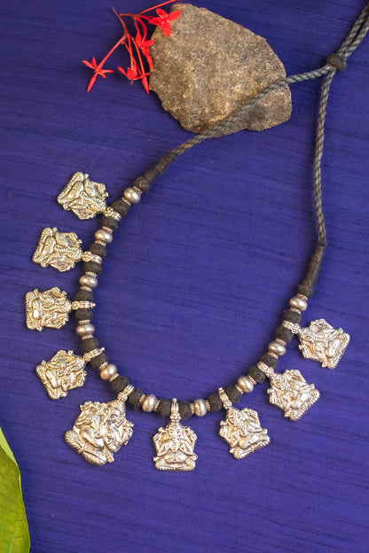 Embroidered Ganesh Tribal Temple Necklace 