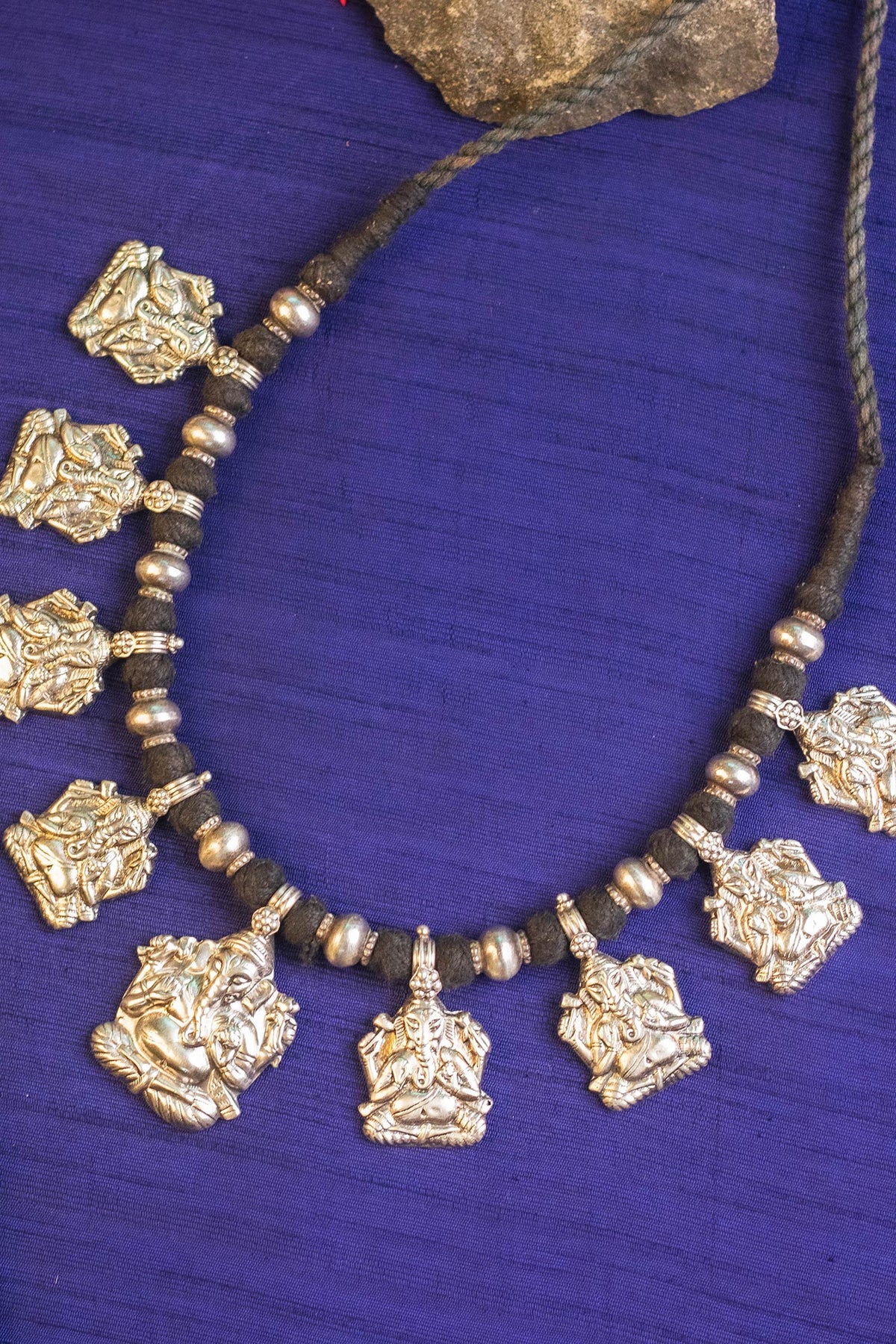 Embroidered Ganesh Tribal Temple Necklace 