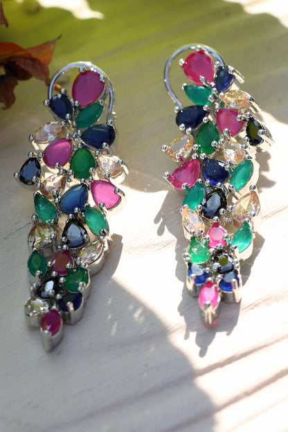 Multi Stone Embellished Dangler Earrings 
