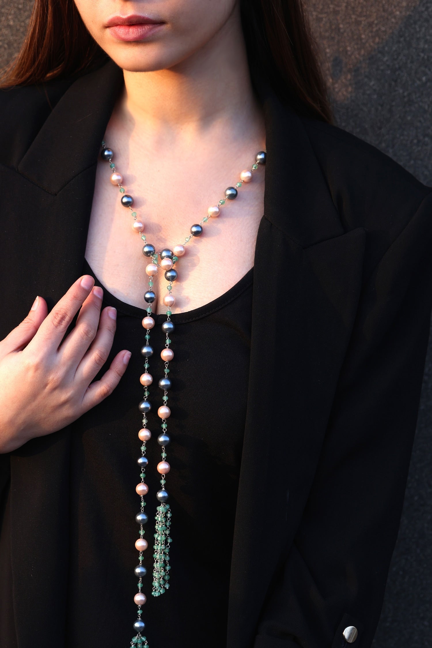 Onyx Embellished Tassel Necklace 