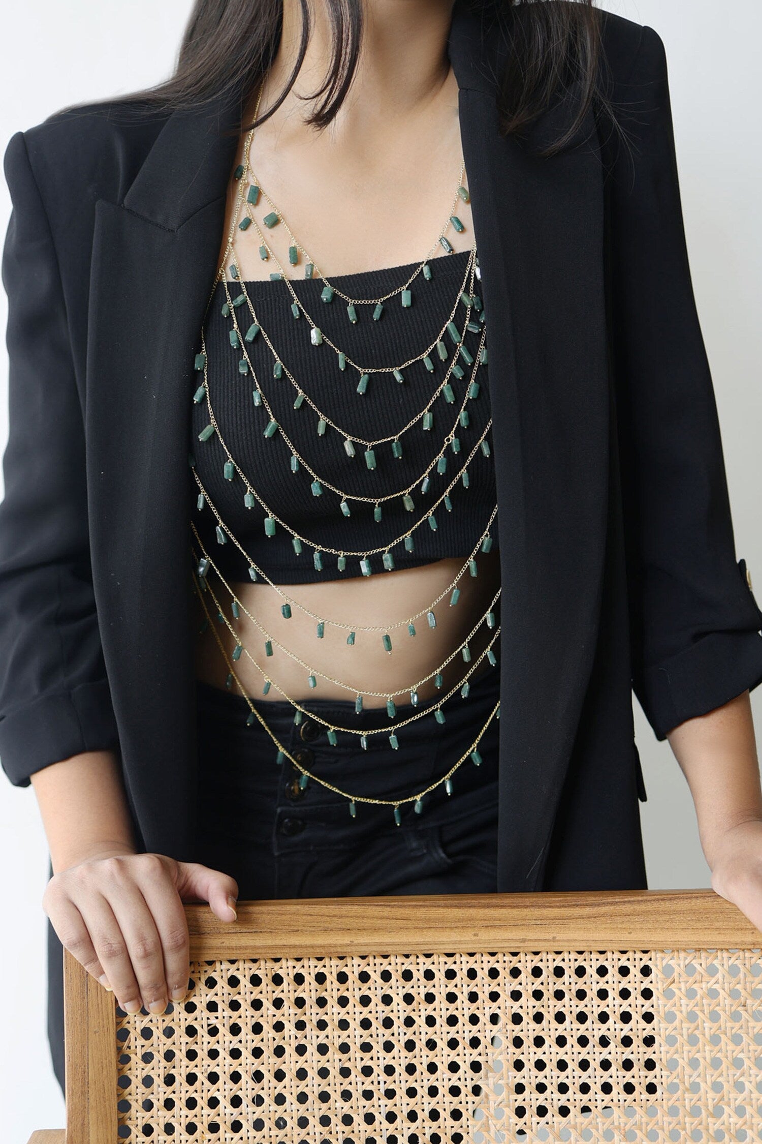 Natural Stone Dangling Layered Body Chain 