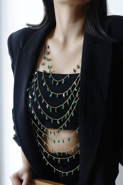 Natural Stone Dangling Layered Body Chain 