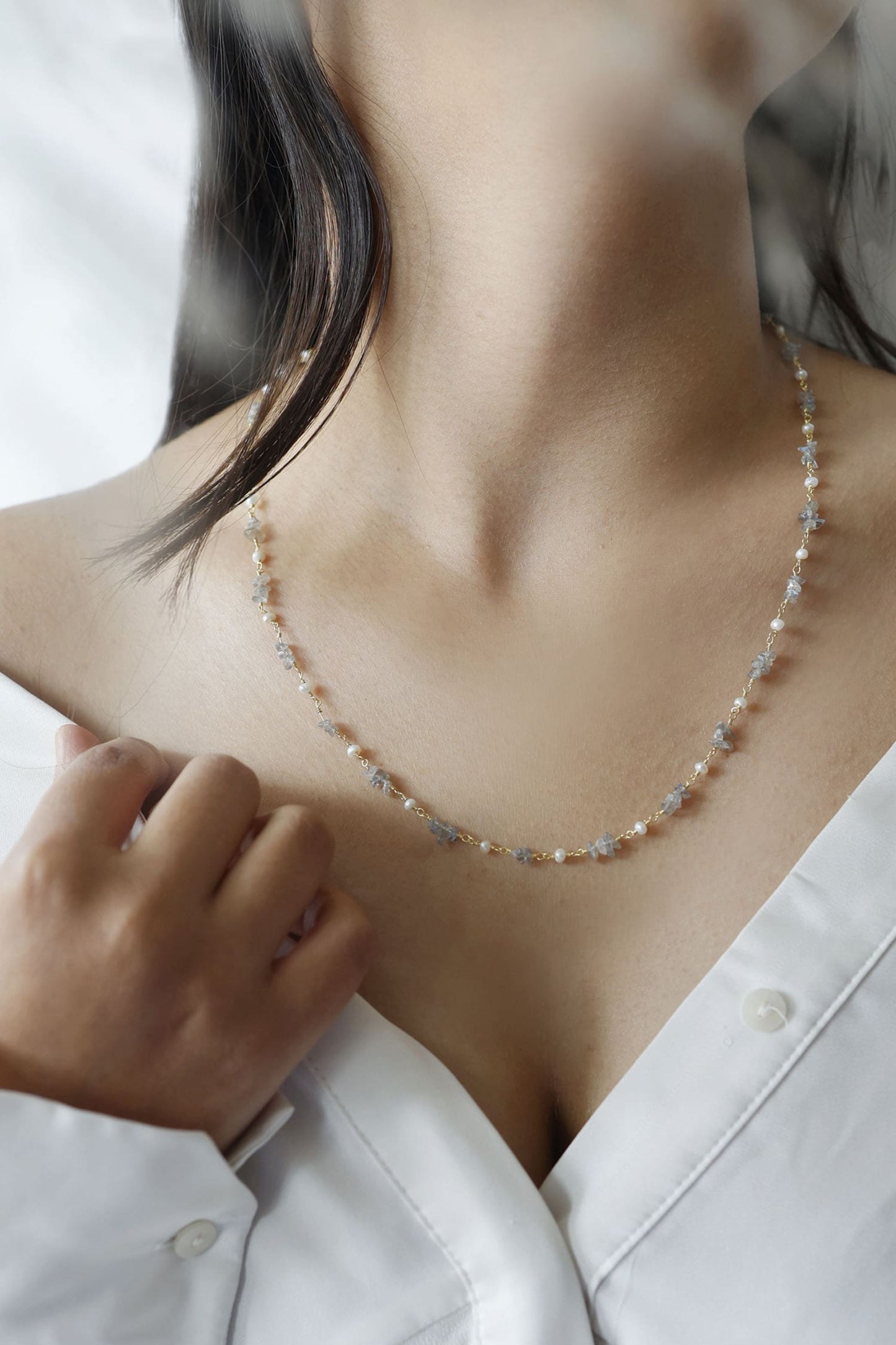 Stone Encrusted String Necklace 