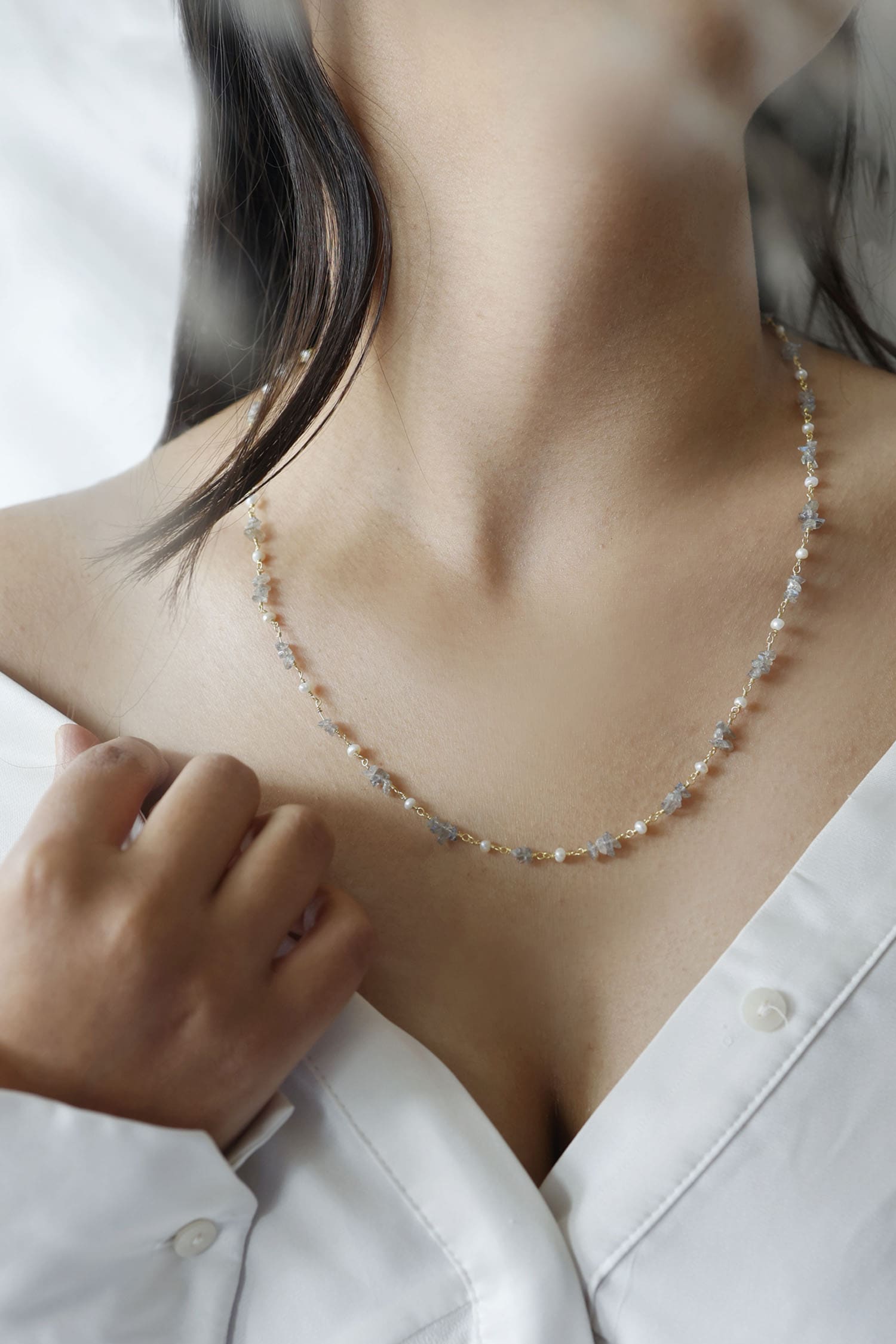 Stone Encrusted String Necklace 