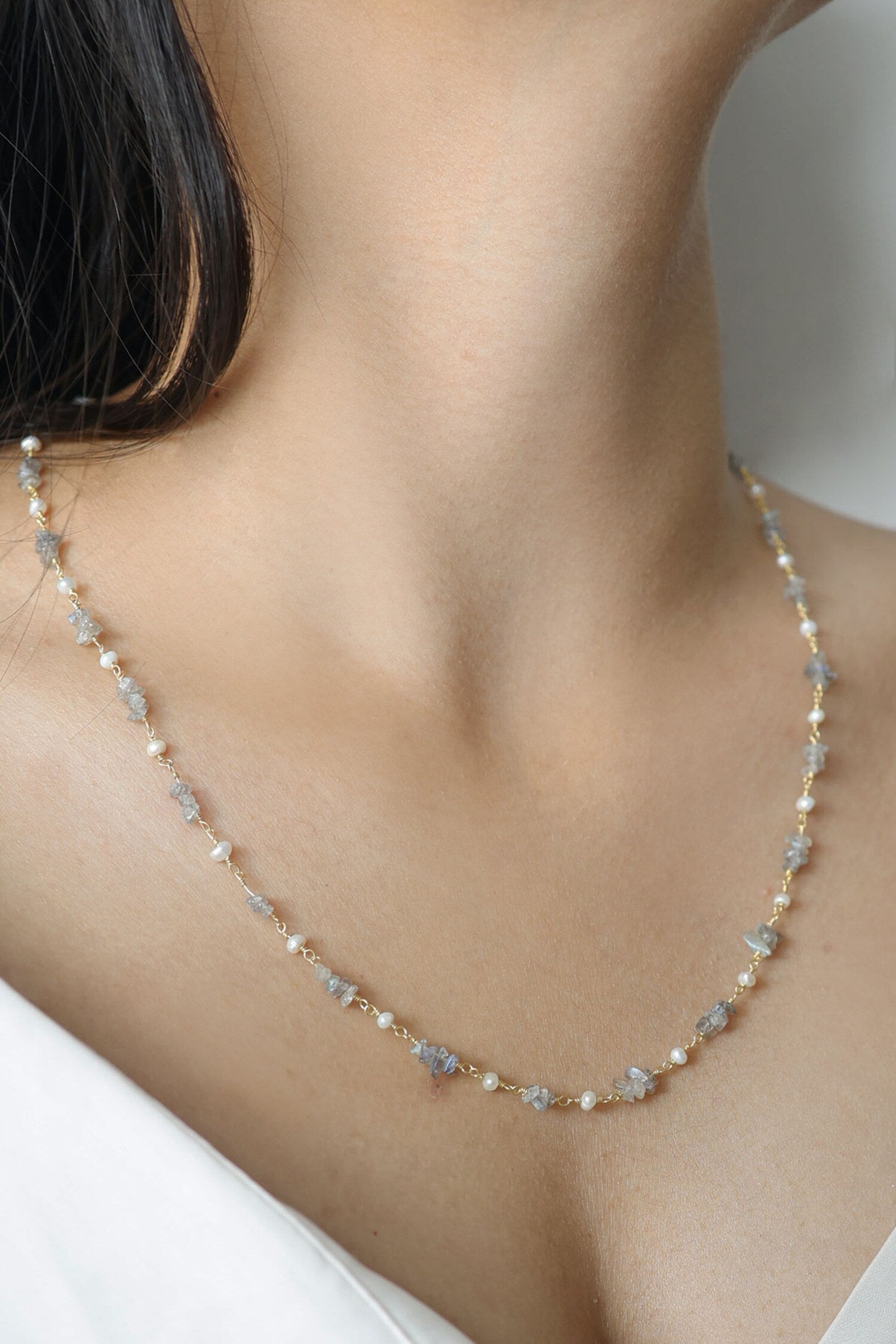 Stone Encrusted String Necklace 