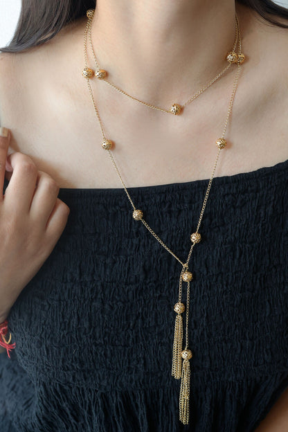 Engraved Ball Tasseled Necklace 