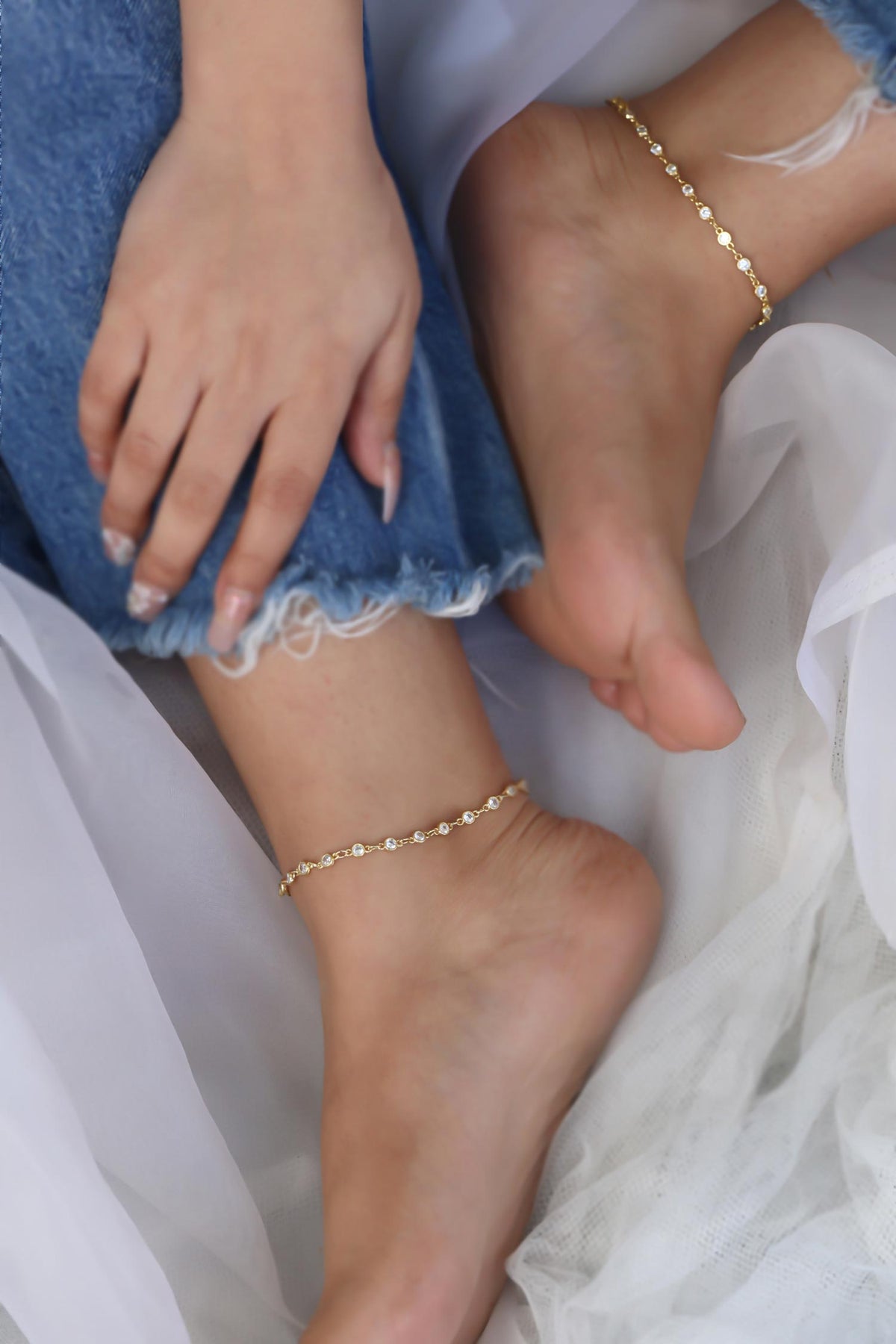 Crystal Embellished Pair of Anklets 