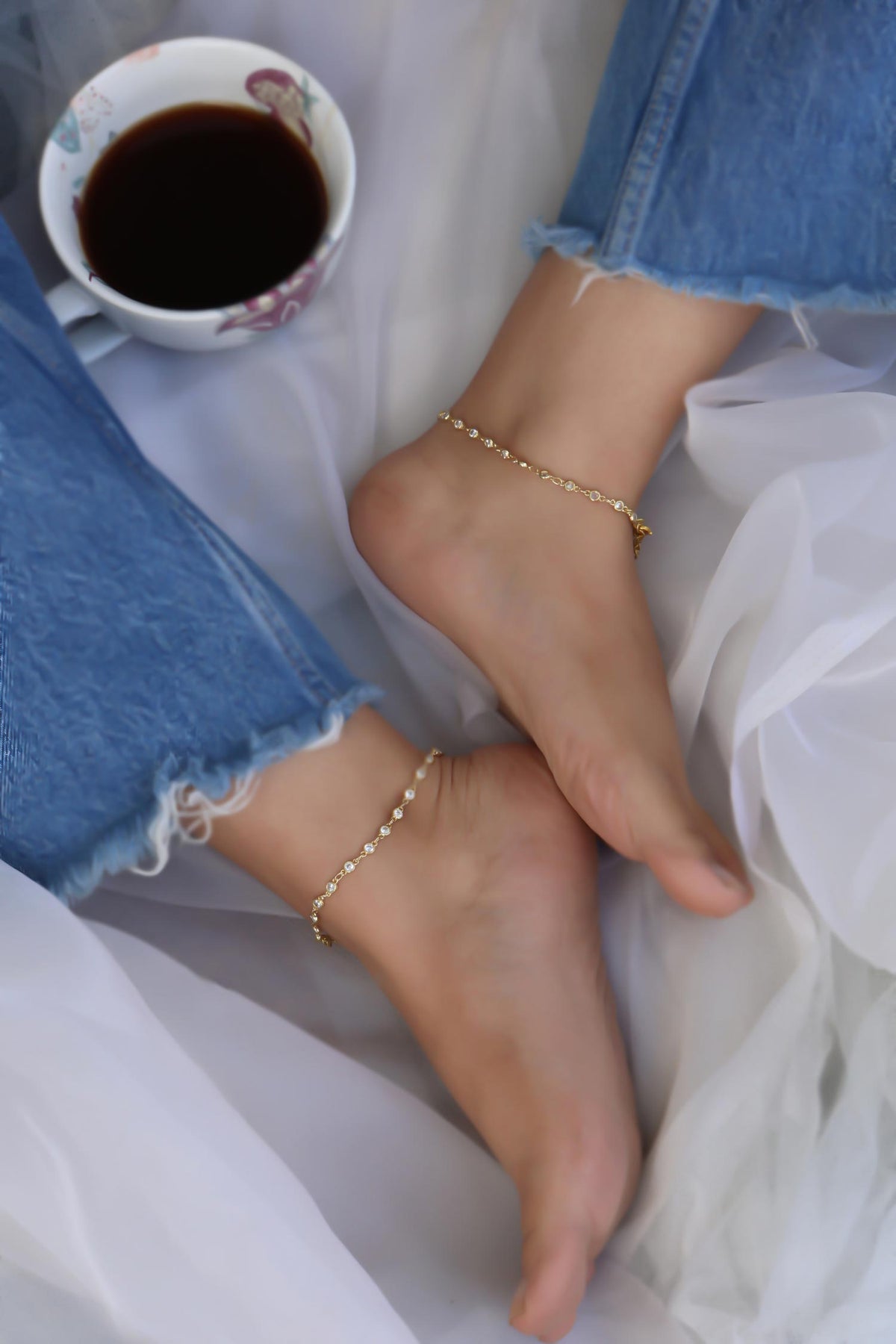 Crystal Embellished Pair of Anklets 