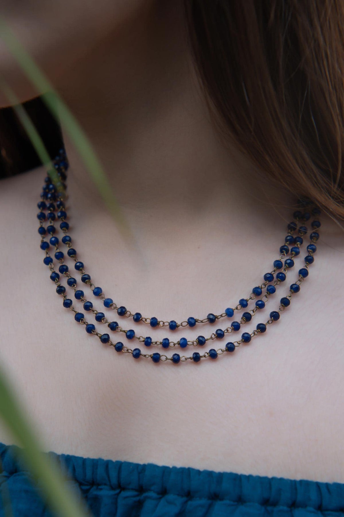 Onyx Stone Embellished Layered Necklace 