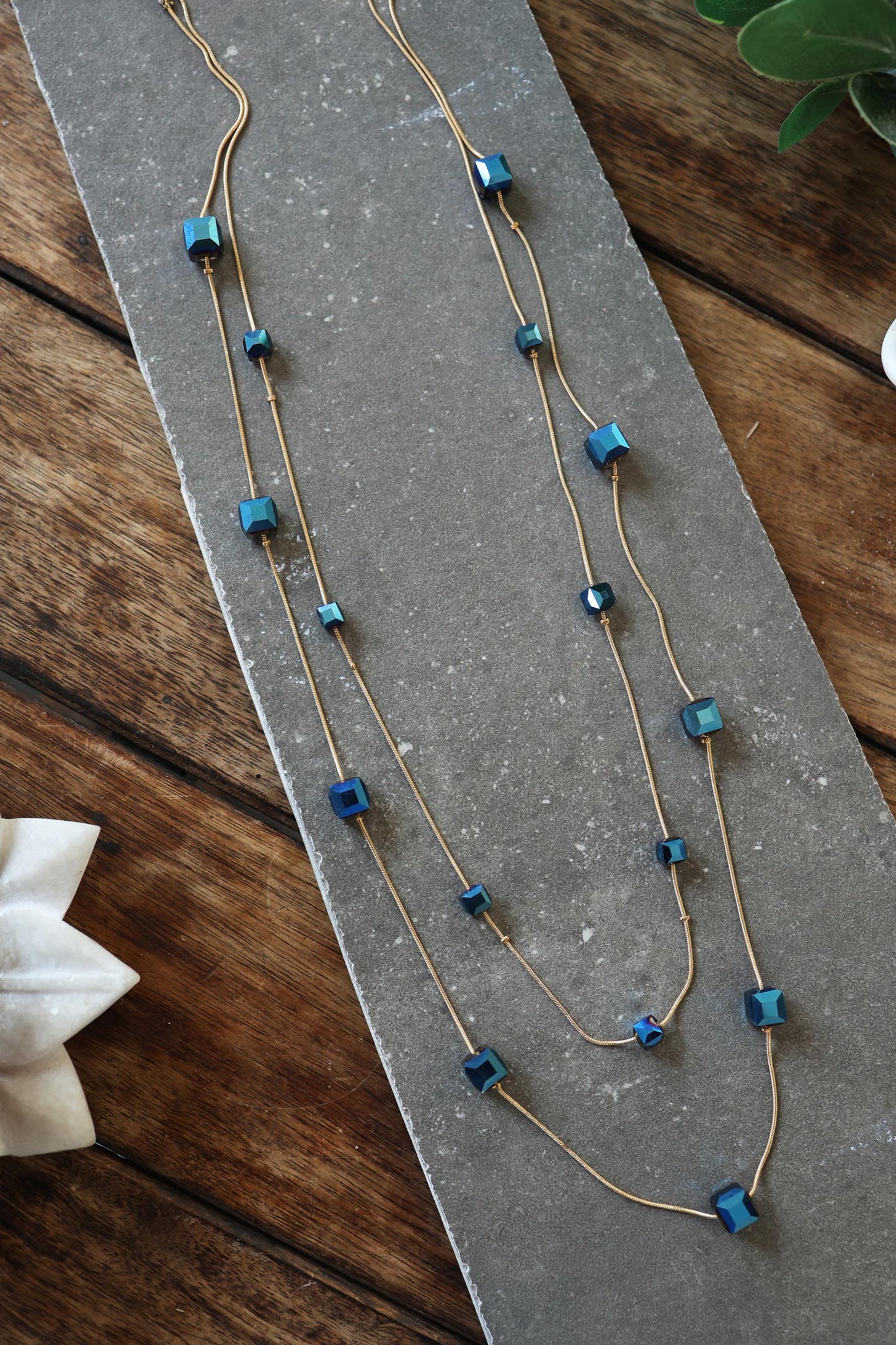 Stone Embellished Layered Long Necklace 