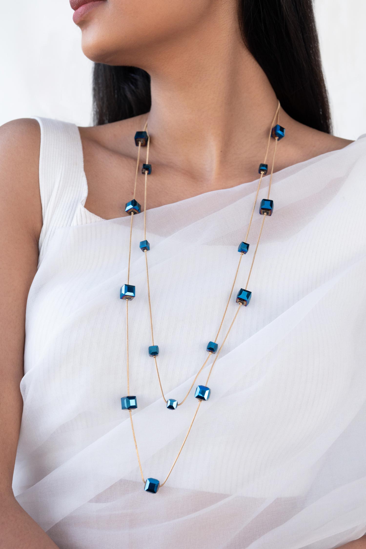 Stone Embellished Layered Long Necklace 