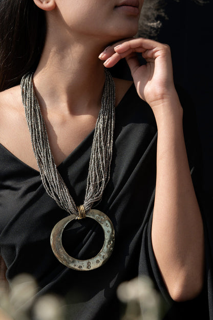 Arc Pendant Beaded Boho Necklace 