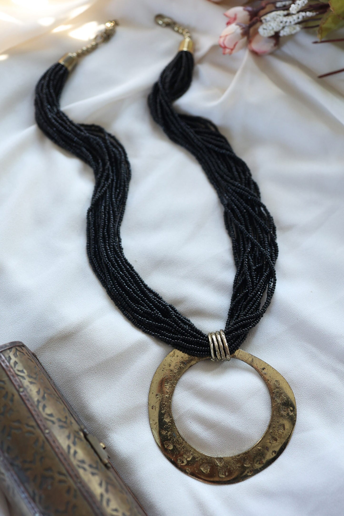 Ring Arc Pendant Beaded Boho Necklace 