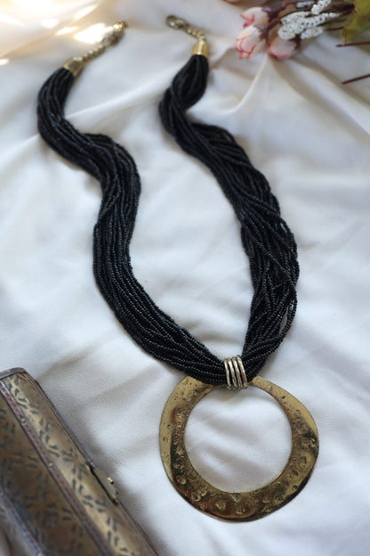 Ring Arc Pendant Beaded Boho Necklace 