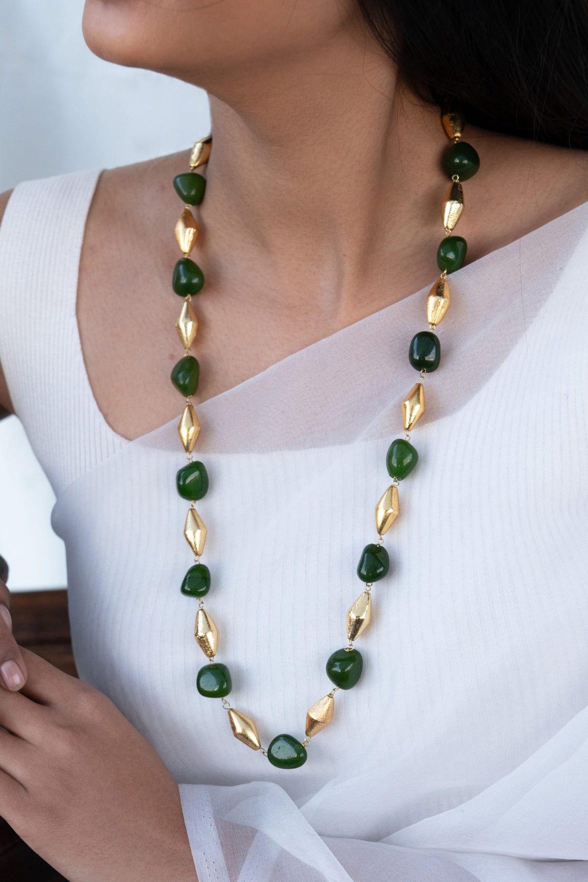 Stone Embellished Long Boho Necklace 