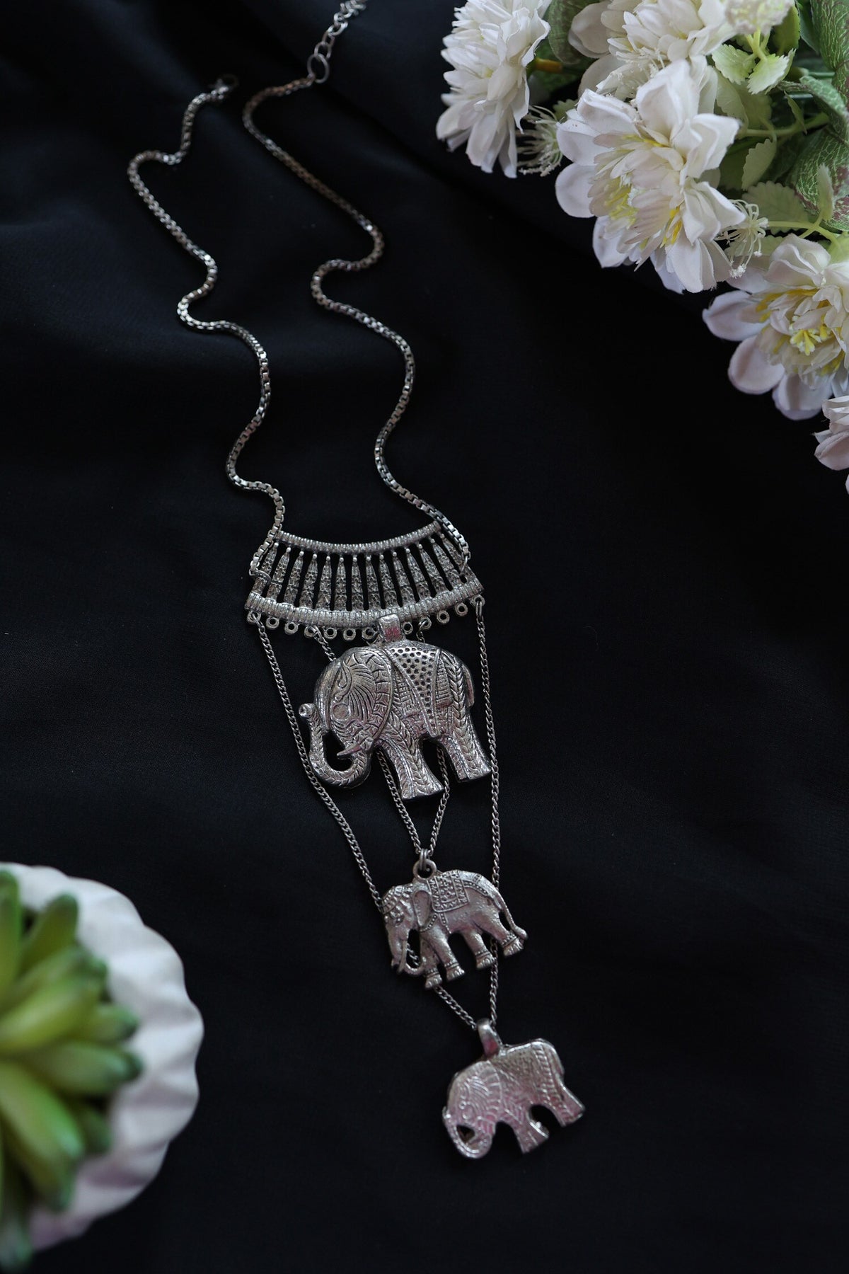 Carved Oxidized Necklace 