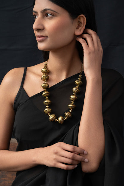 Carved Bead Oxidized Necklace 