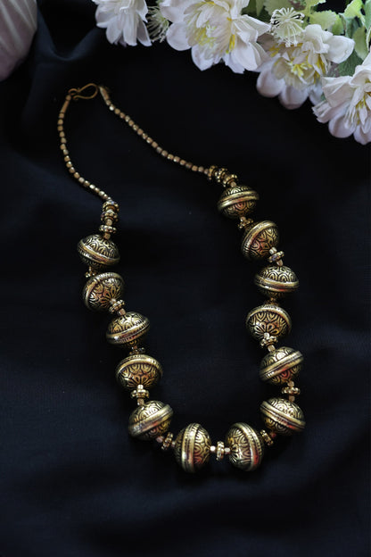 Carved Bead Oxidized Necklace 