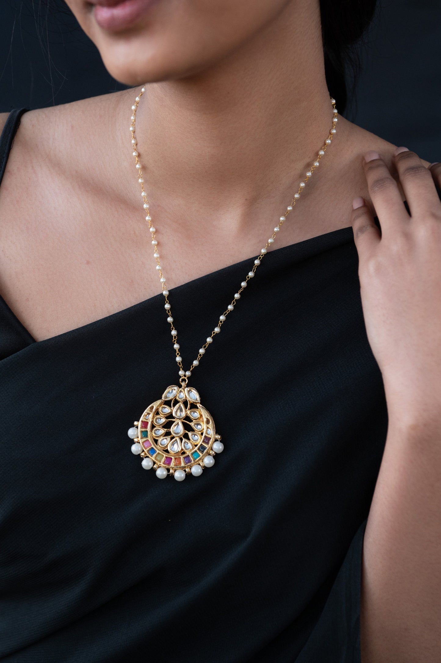 Kundan Studded Half Moon Necklace 