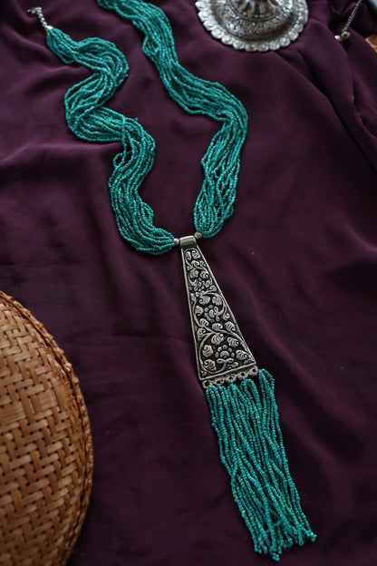 Turquoise Stone Embellished Long Necklace 