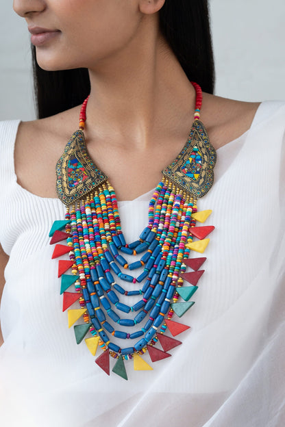 Geometric Beaded Embellished Necklace 