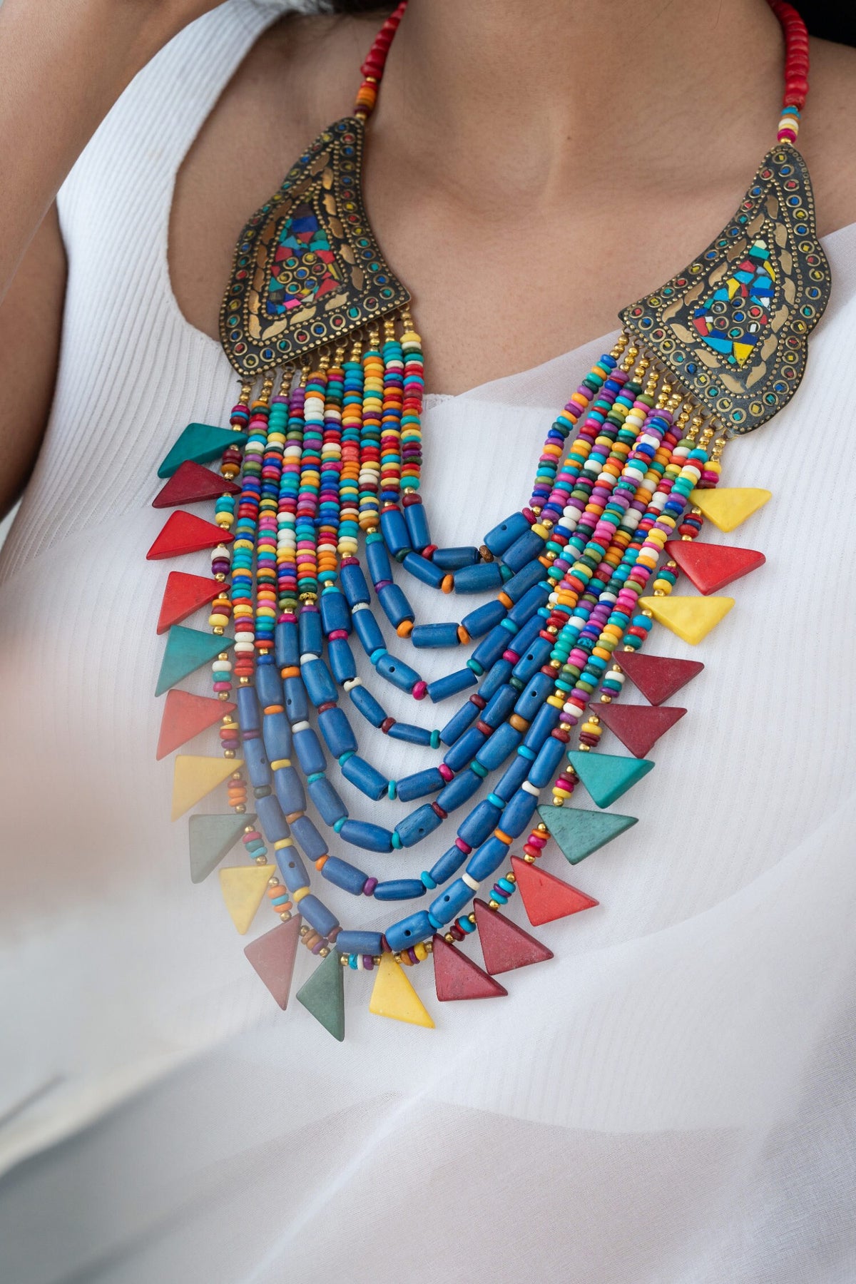 Geometric Beaded Embellished Necklace 