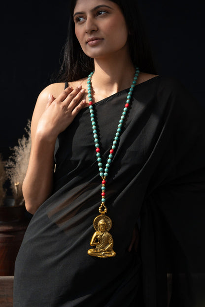Buddha Carved Pendant Long Necklace 