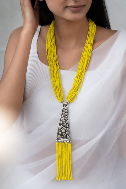 Layered Beads Embellished Long Necklace 