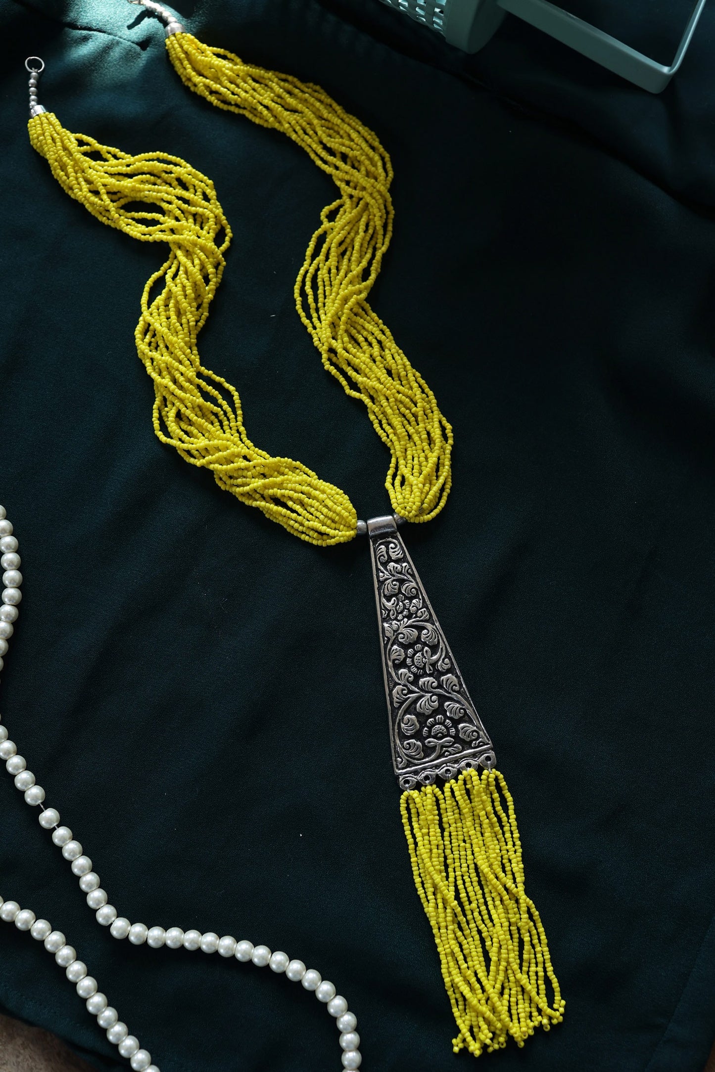 Layered Beads Embellished Long Necklace 
