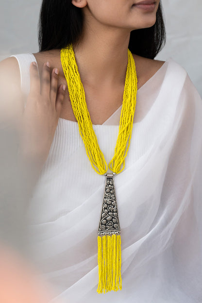 Layered Beads Embellished Long Necklace 