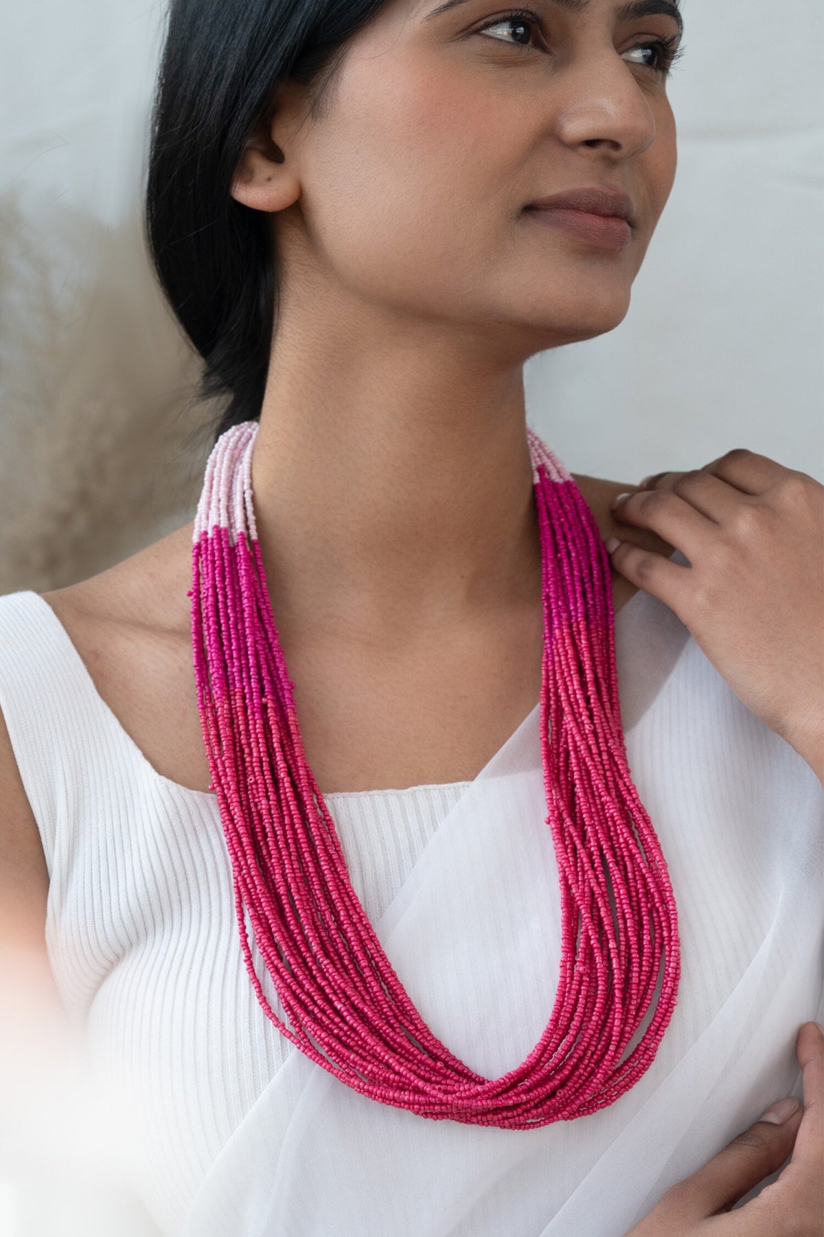 Two Tone Beads Embellished Necklace 