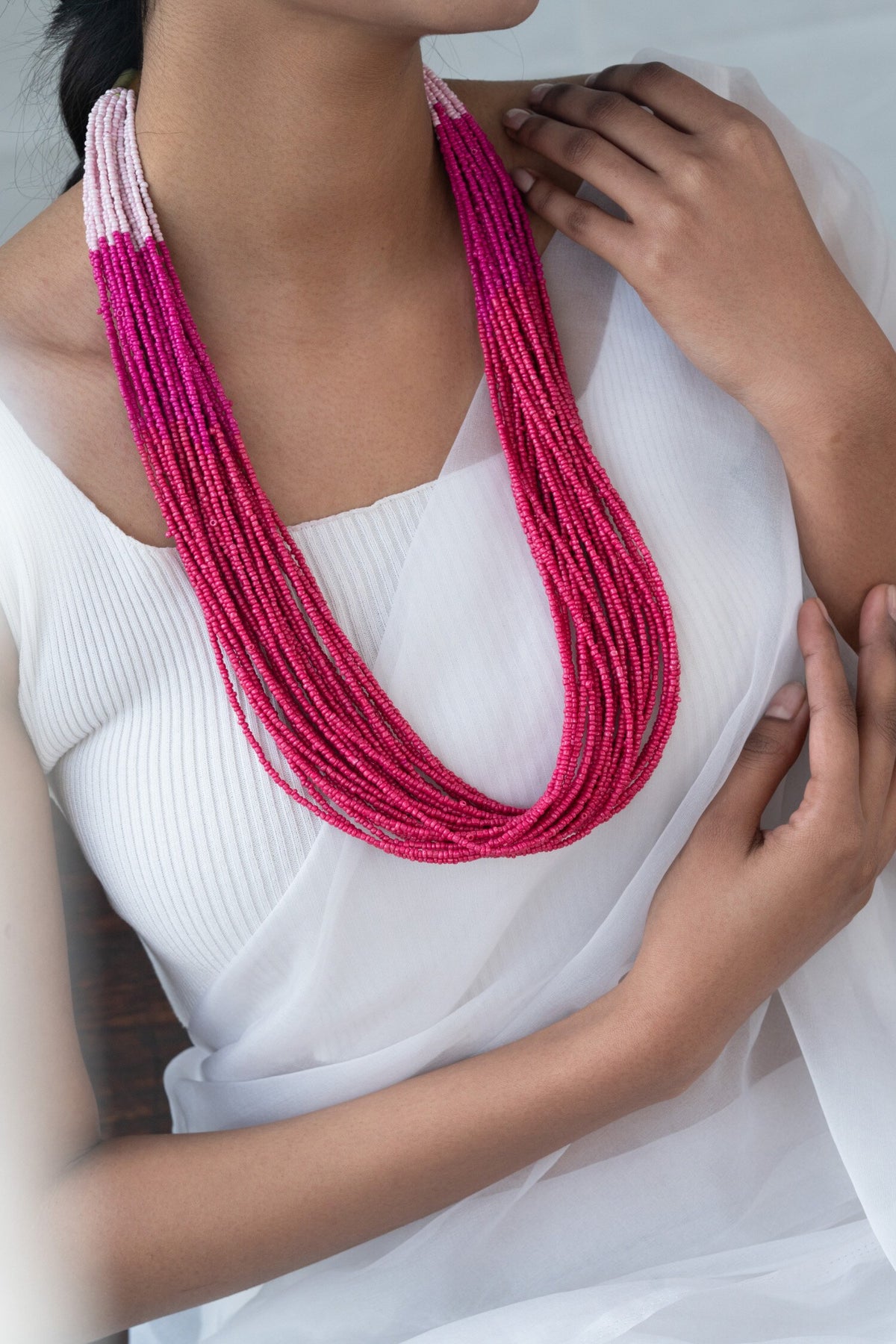 Two Tone Beads Embellished Necklace 
