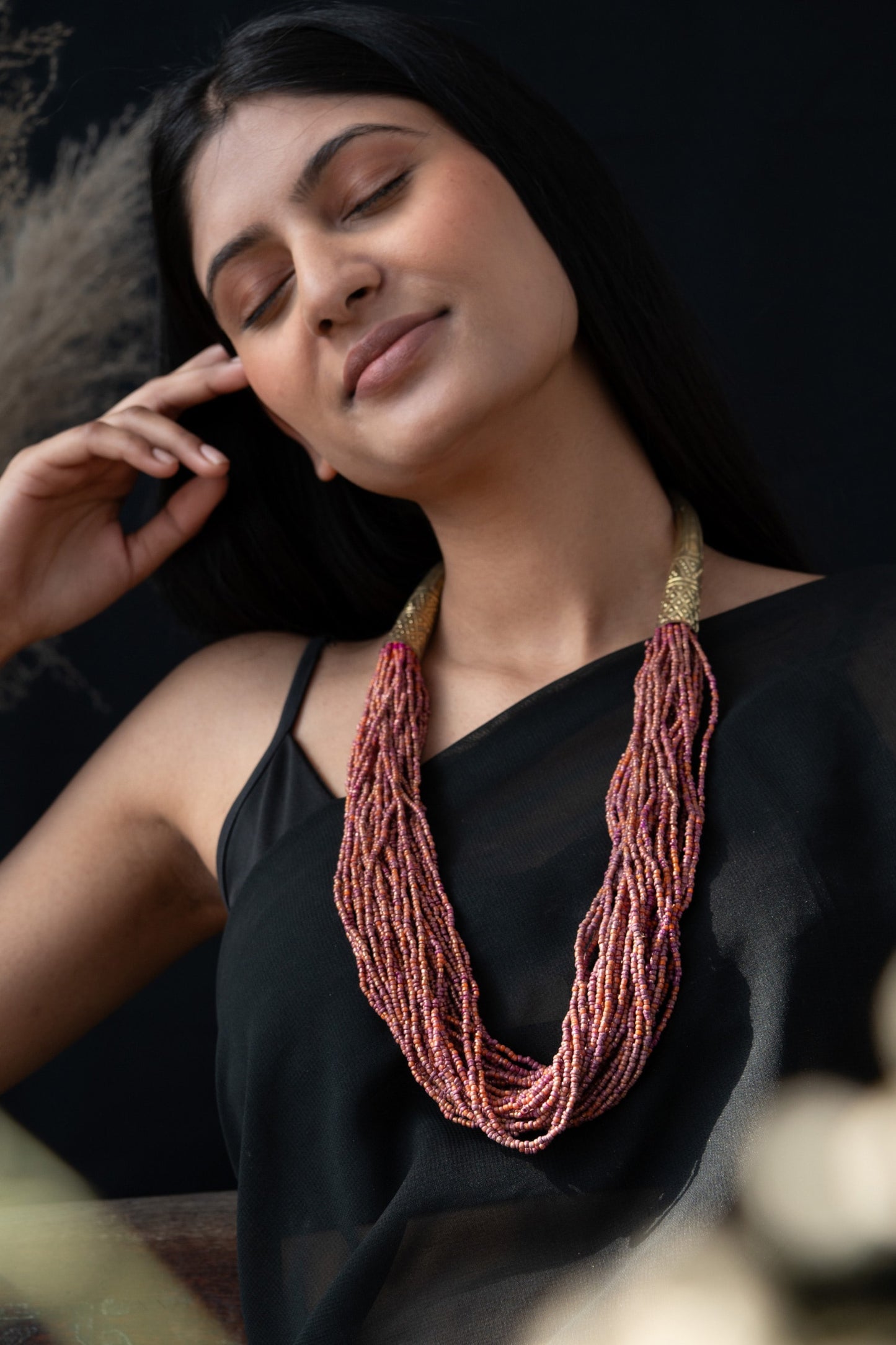 Color Block Beaded Necklace 