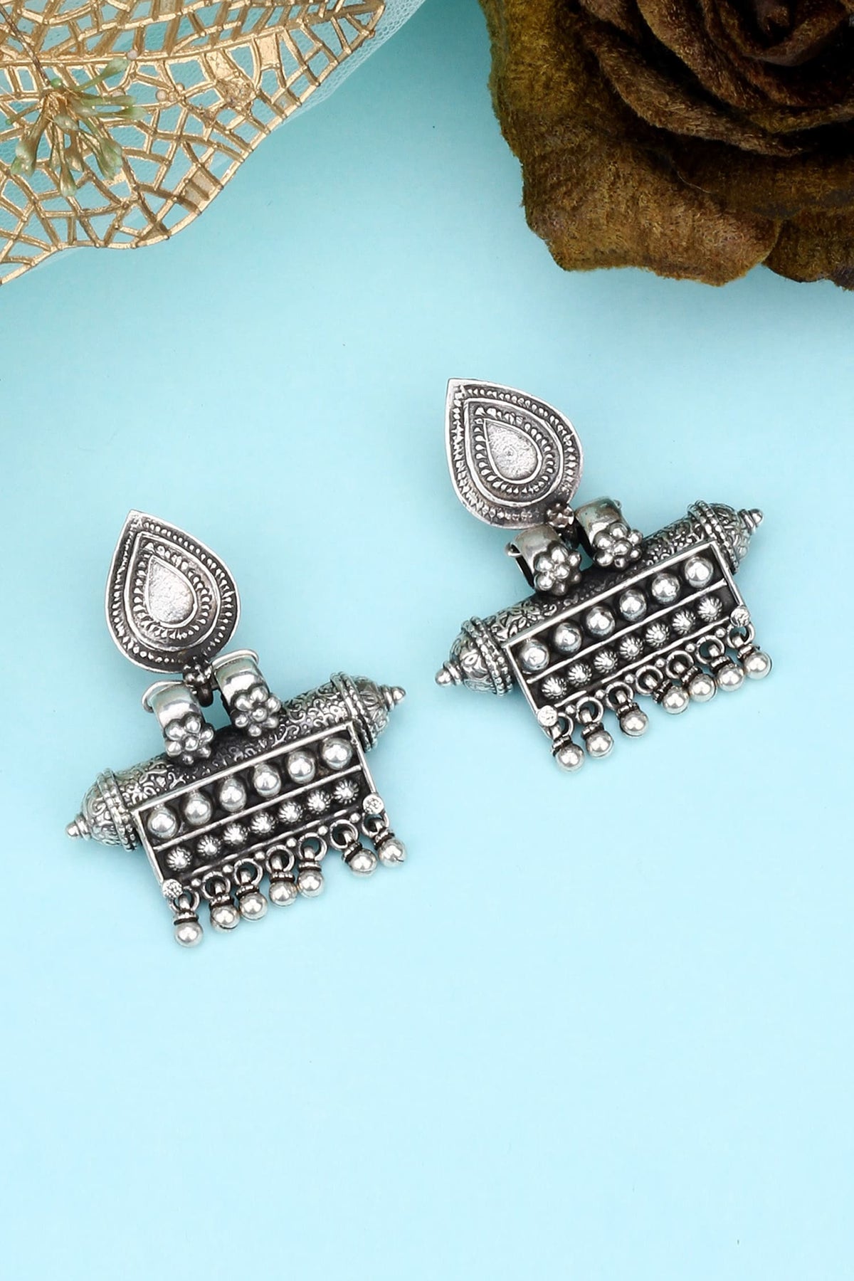 Oxidized Carved Earrings 