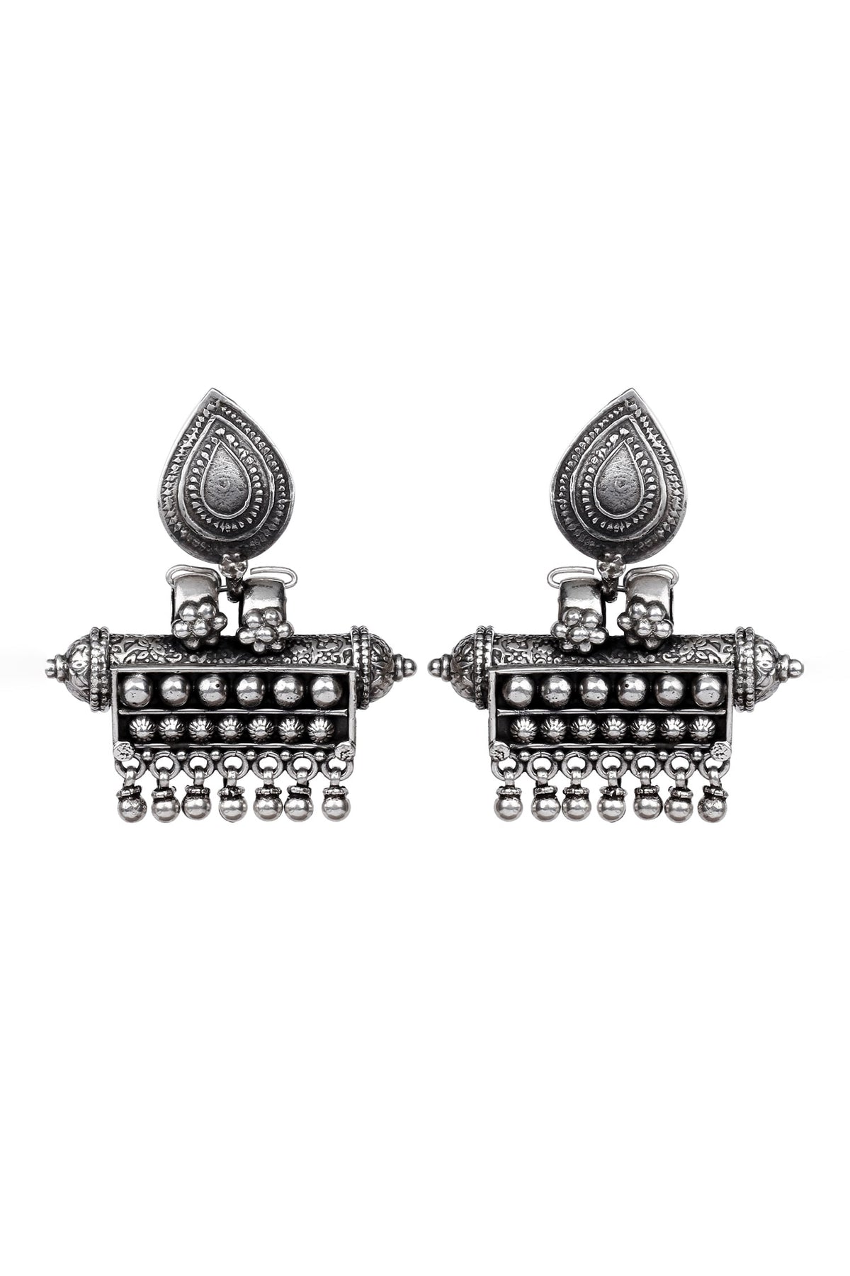 Oxidized Carved Earrings 