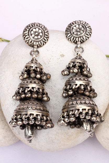 Carved Three Layered Jhumkas 