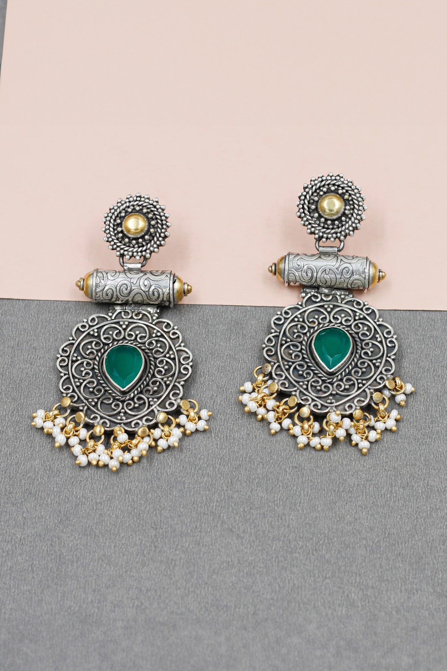 Two Toned Carved Dangler Earrings 