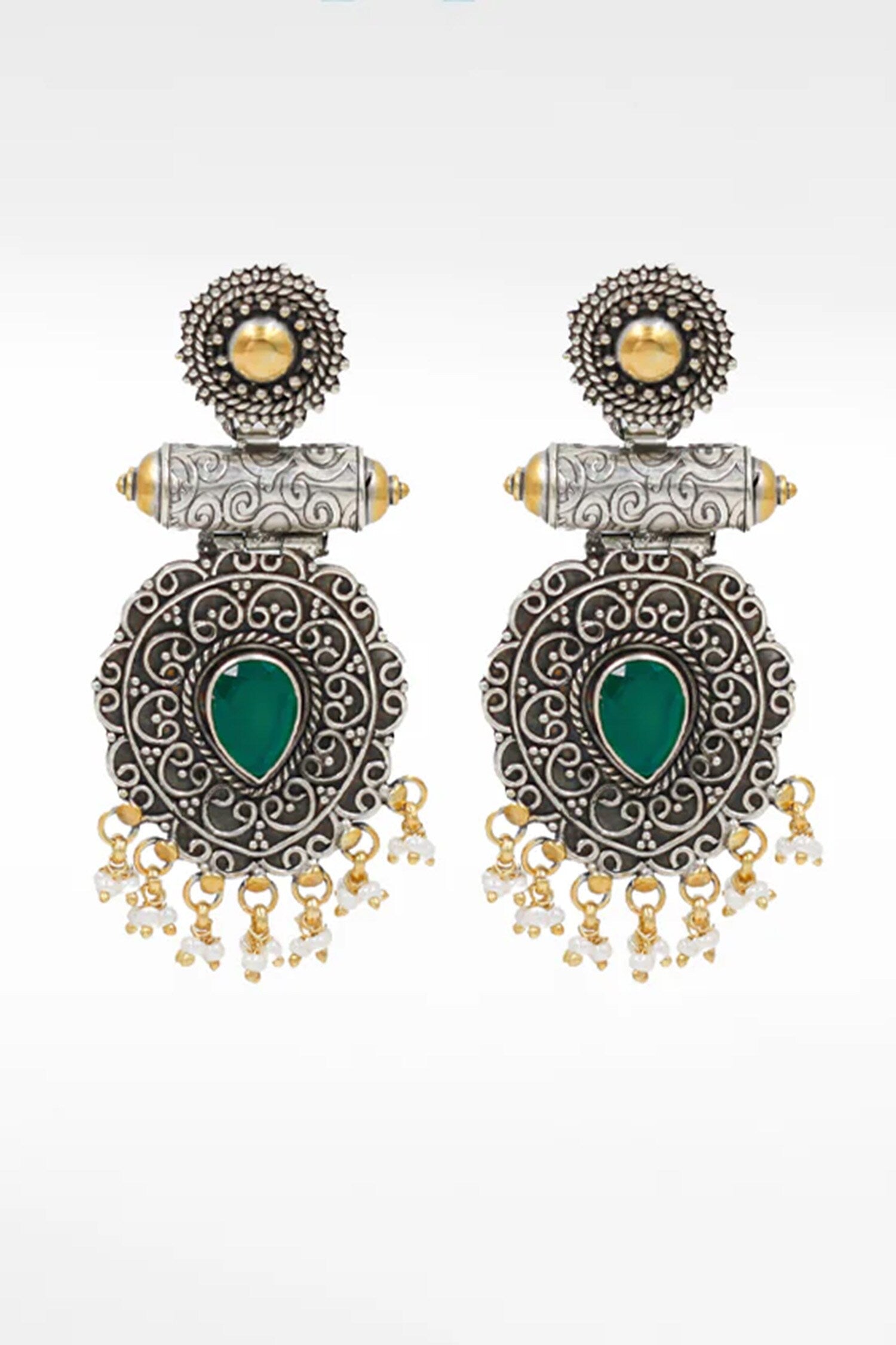 Two Toned Carved Dangler Earrings 