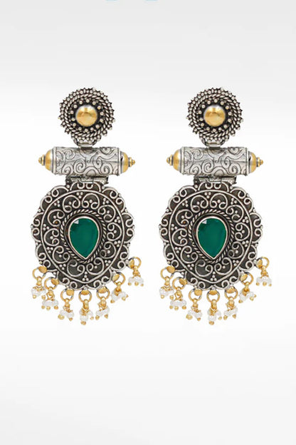Two Toned Carved Dangler Earrings 
