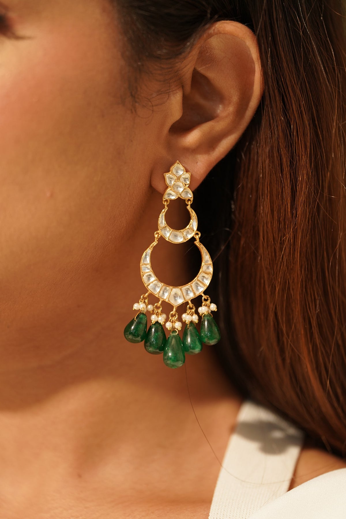 Embellished Crystal Polki Chandbalis 